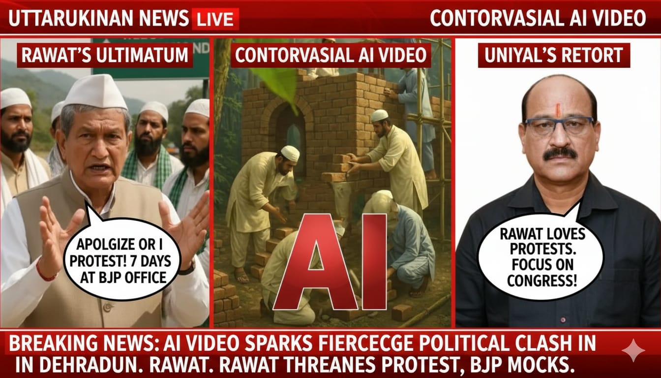 उत्तराखंड में ‘AI वीडियो’ पर सियासी संग्राम: हरीश रावत की बीजेपी को चेतावनी— “माफी मांगो वरना पार्टी मुख्यालय पर दूंगा 7 दिन का धरना”