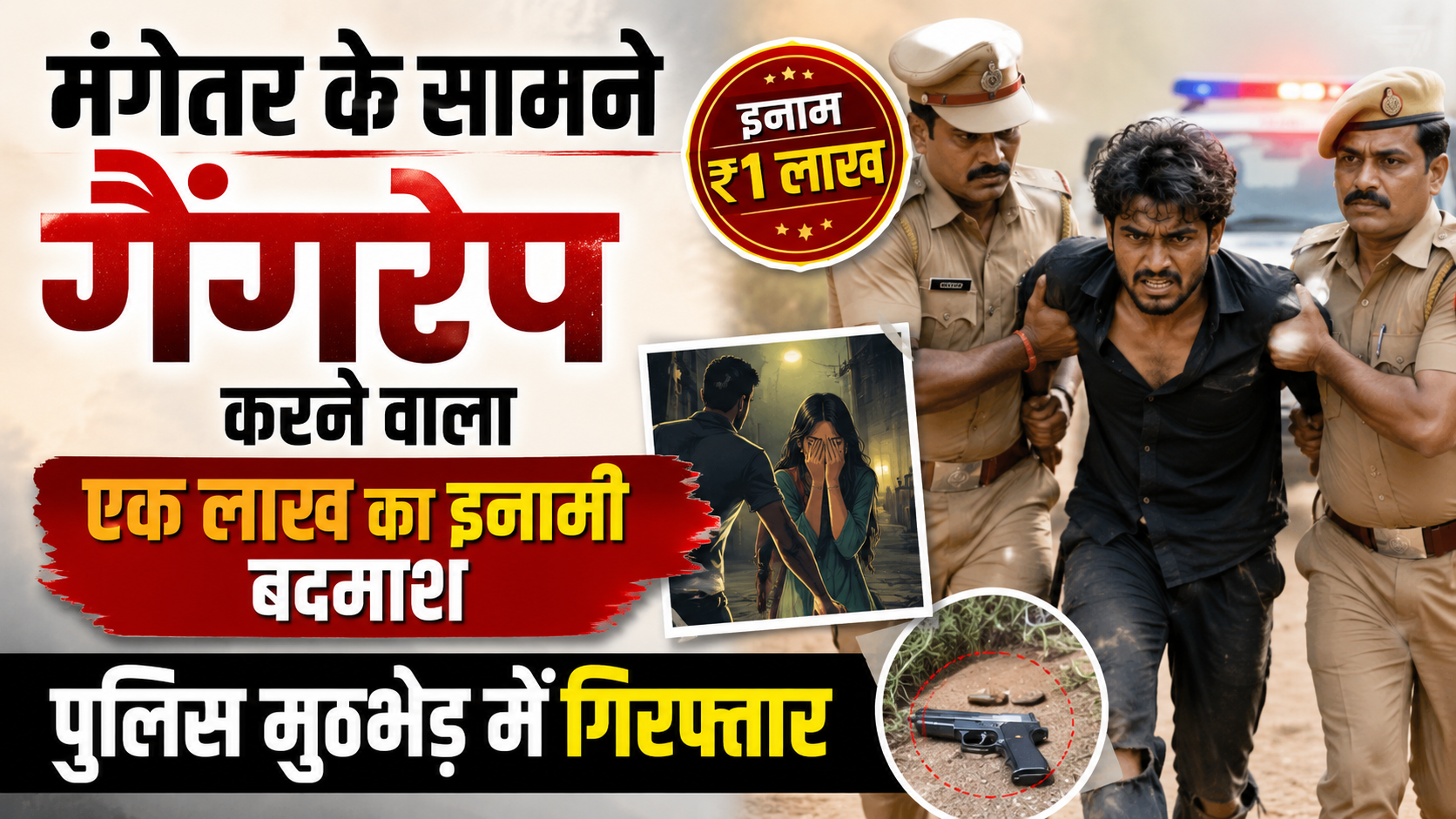 🚨 मंगेतर के सामने गैंगरेप करने वाला एक लाख का इनामी बदमाश पुलिस मुठभेड़ में गिरफ्तार