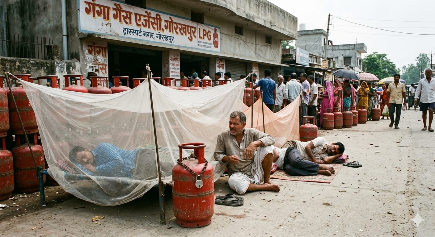 BREAKING: ‘गैस सिलेंडर लाओगे तभी मिलेगा खाना’, गोरखपुर में पत्नियों ने पतियों को घर से खदेड़ा; एजेंसी के बाहर सड़क पर मच्छरदानी लगाकर सो रहे लोग