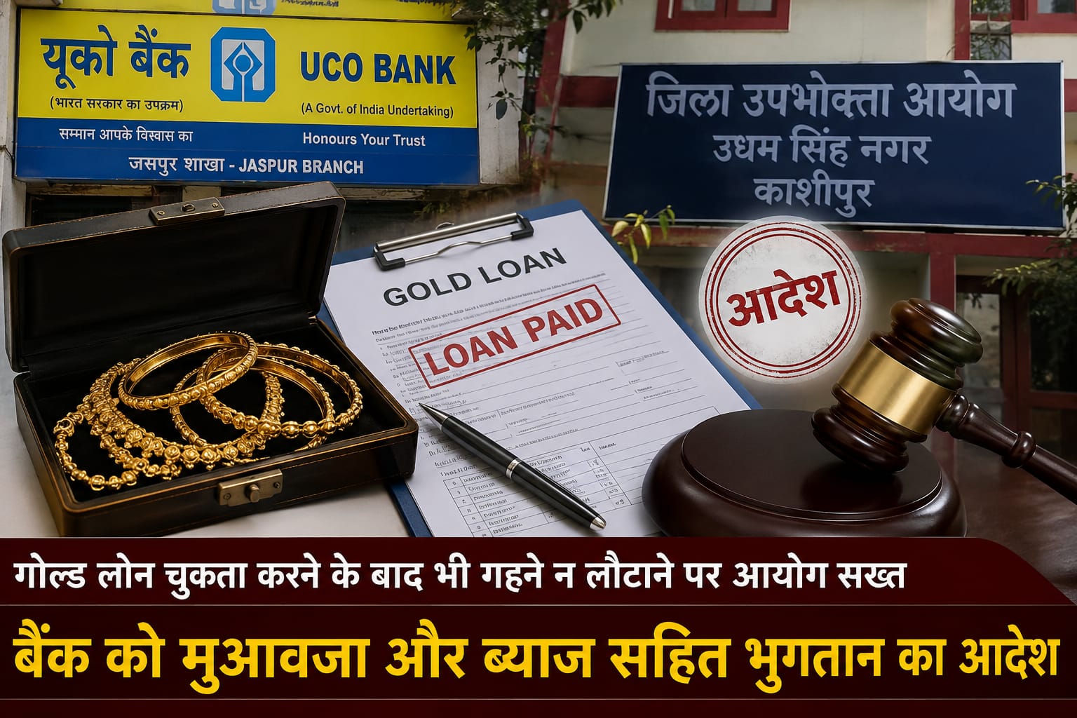 गोल्ड लोन चुकता करने के बाद भी गहने न लौटाने पर जिला उपभोक्ता आयोग सख्त, यूको बैंक को मुआवजा और ब्याज सहित धनराशि देने का दिया आदेश