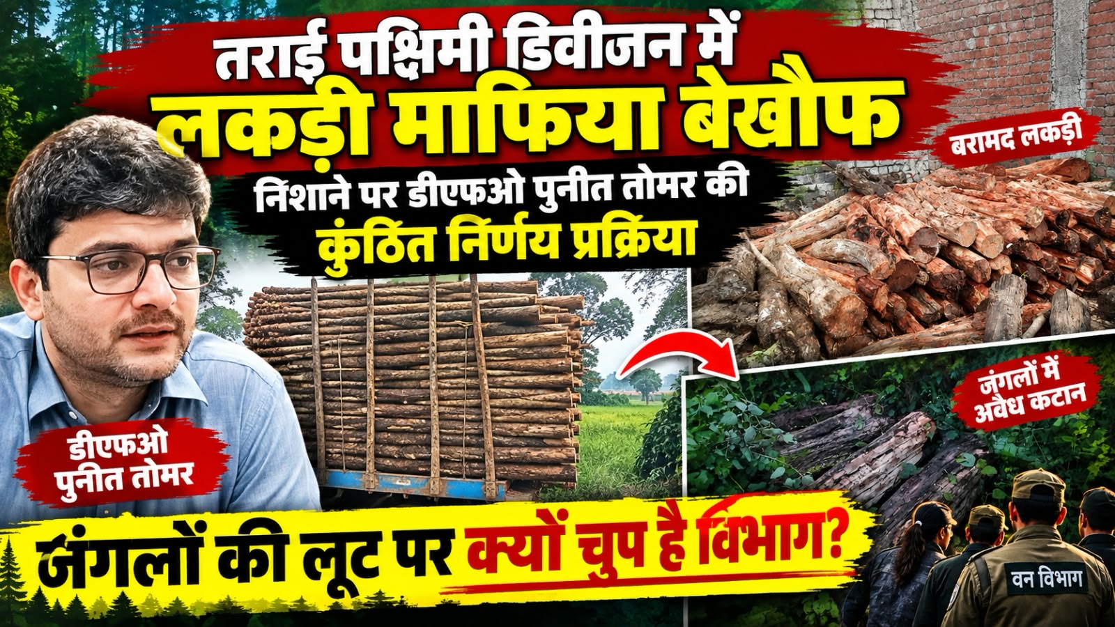 औपचारिकता में सिमटी कार्रवाई तराई पश्चिमी डिवीजन में लकड़ी माफिया बेखौफ, निशाने पर डीएफओ पुनीत तोमर की कुंठित निर्णय प्रक्रिया।