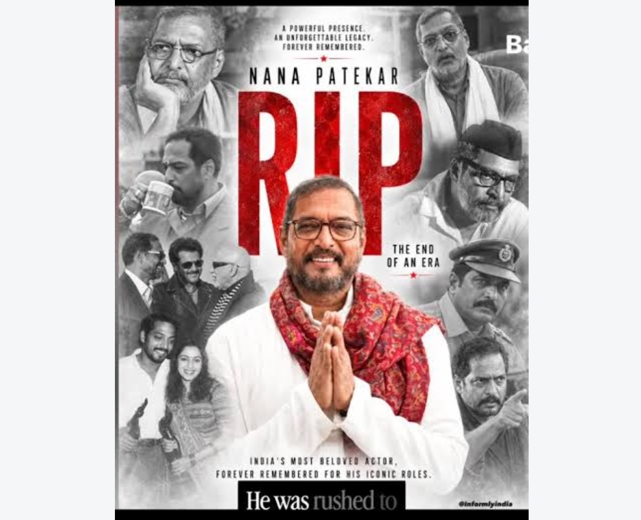 बेबाक अदाकारी और अनूठी शैली के एक स्वर्णिम अध्याय पर लगा पूर्णविराम: नाना पाटेकर के निधन से कला जगत स्तब्ध